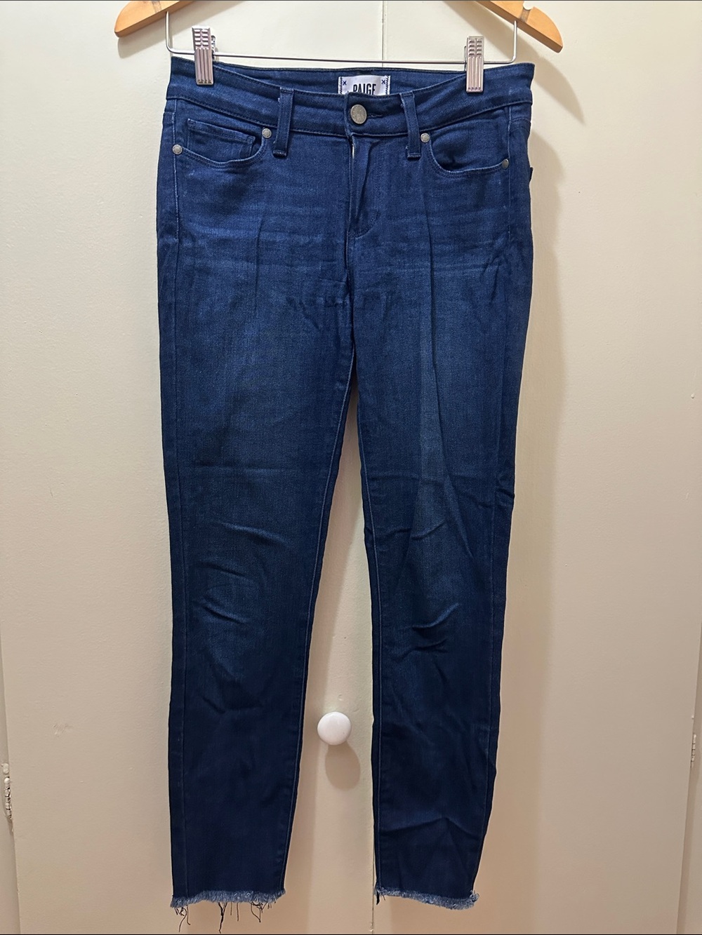 PAIGE Cropped Raw Hem Dark Indigo Jeans